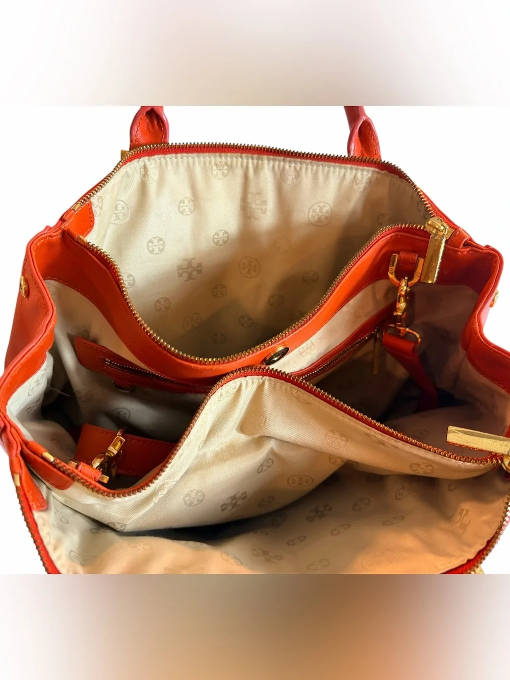 Tory Burch Amanda Orange Pebbled Leather Satchel Crossbody Bag